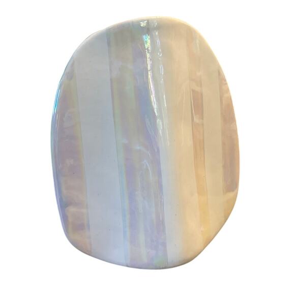 Vintage MCM Midcentury Handmade Malta Signed Alka Ceramics White Striped Vase - Picture 1 of 8